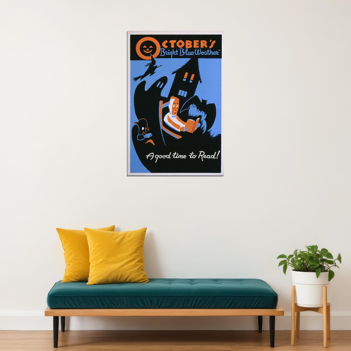 1936 Vintage Style Wpa October A Good Time To Read Poster Wall Art Print Home Wall Decor