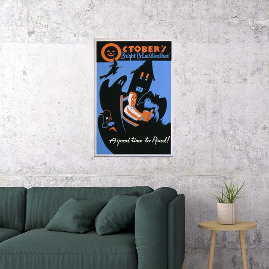 1936 Vintage Style Wpa October A Good Time To Read Poster Wall Art Print Home Wall Decor - xonomax
