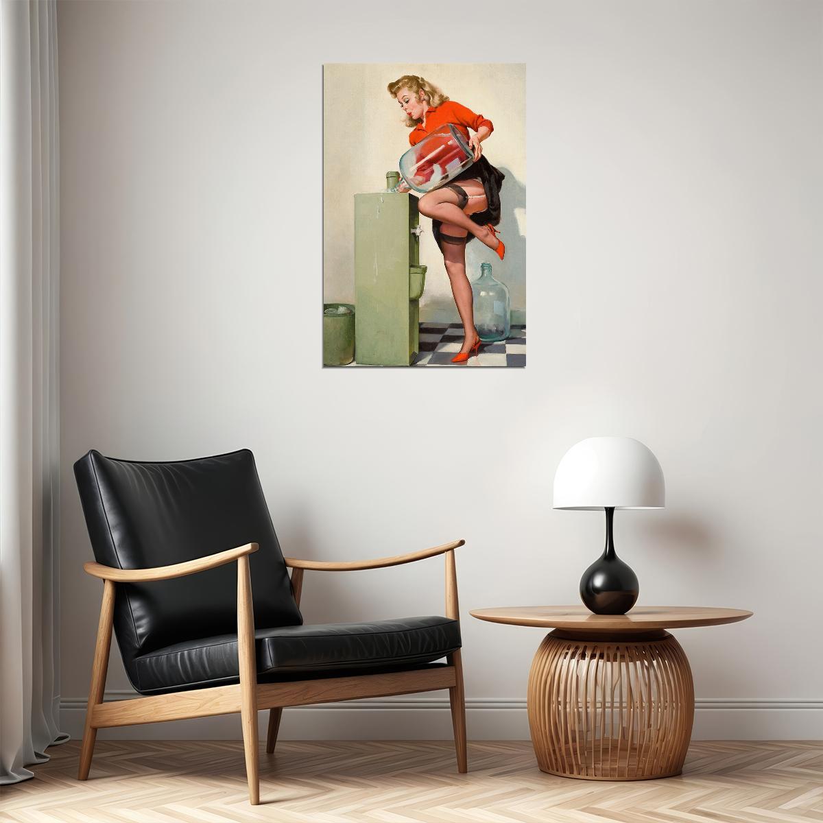 Blonde Spilled The Water Vintage Pinup Girl Poster Wall Art Print Home Wall Decor