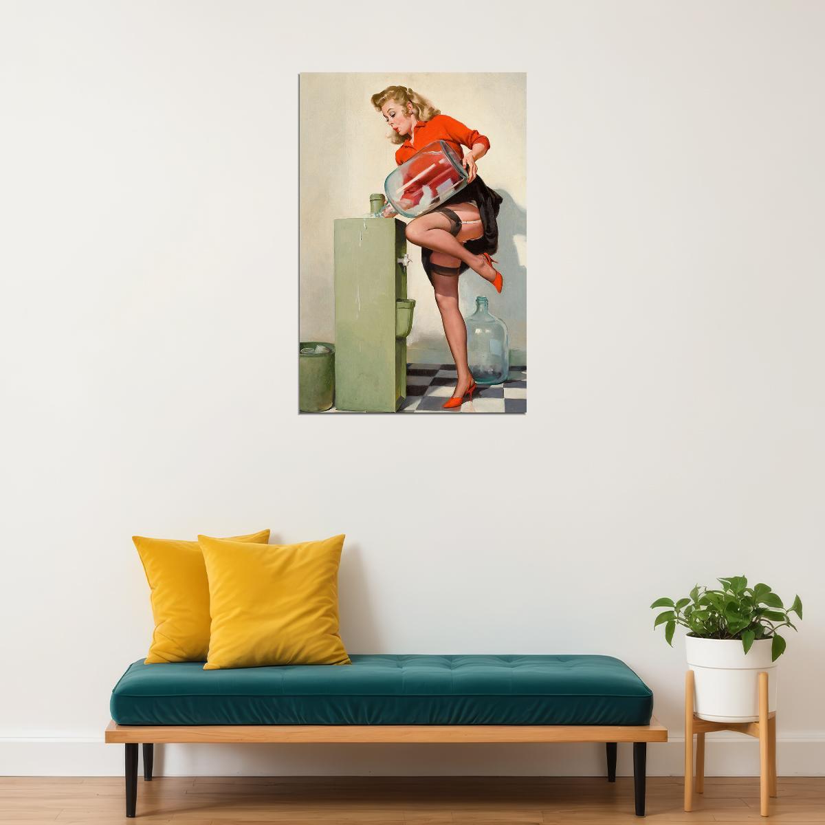 Blonde Spilled The Water Vintage Pinup Girl Poster Wall Art Print Home Wall Decor
