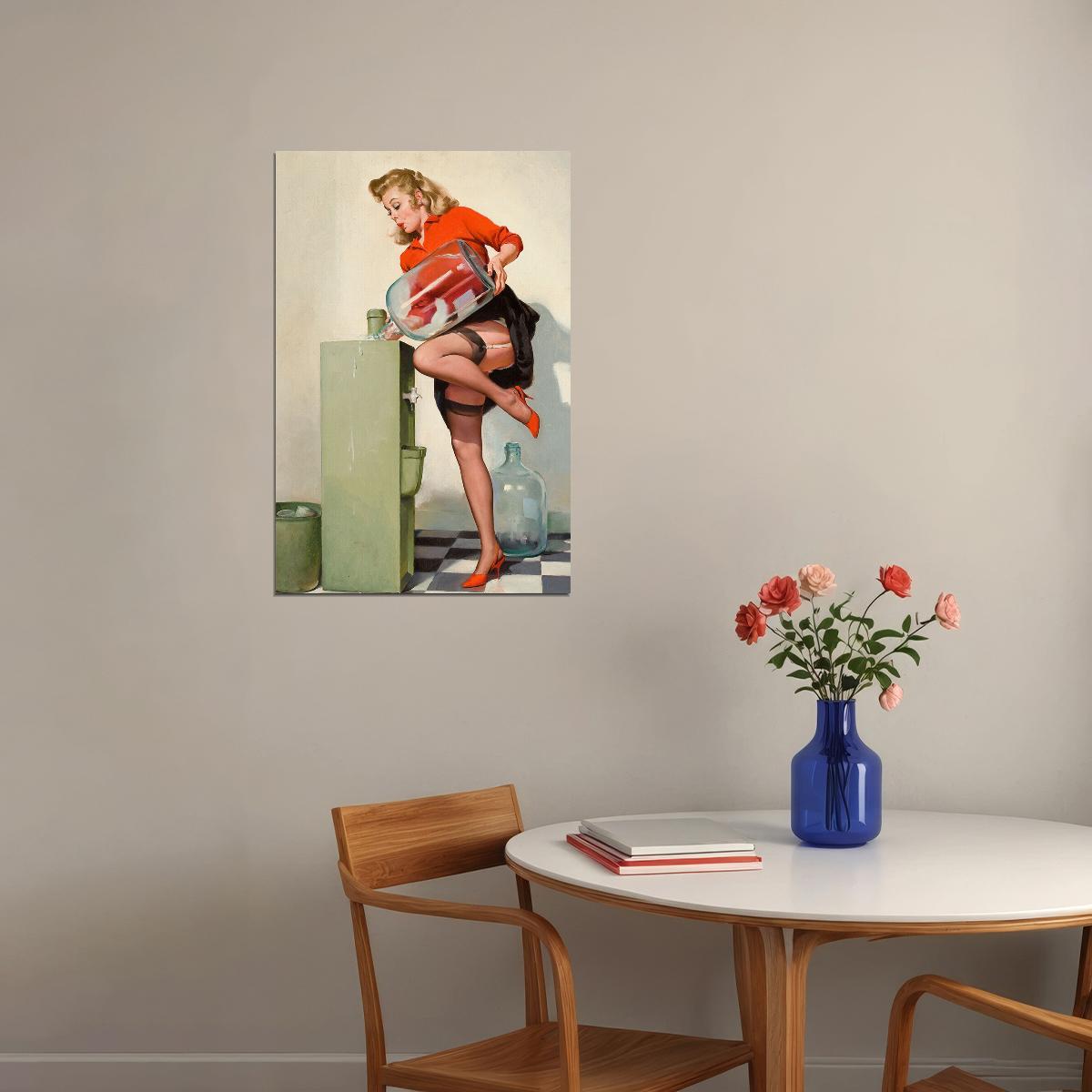 Blonde Spilled The Water Vintage Pinup Girl Poster Wall Art Print Home Wall Decor