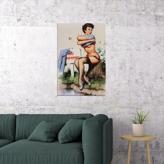 Taking A Chance 1962 Vintage Pinup No Swimming Poster Wall Art Print Home Wall Decor - xonomax