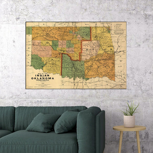 1892 Indian Territory Historic Vintage Style Oklahoma Map Poster Wall Art Print Home Wall Decor - xonomax