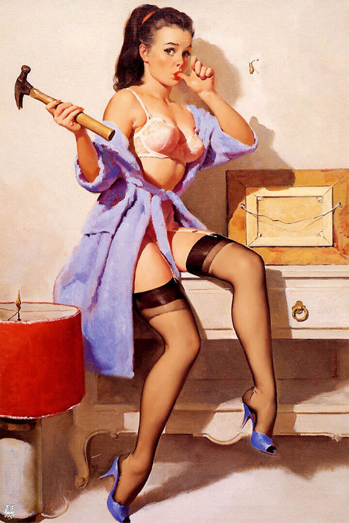 1960s Pinup Repair The Wrong Nail Poster Wall Art Print Home Wall Decor - xonomax