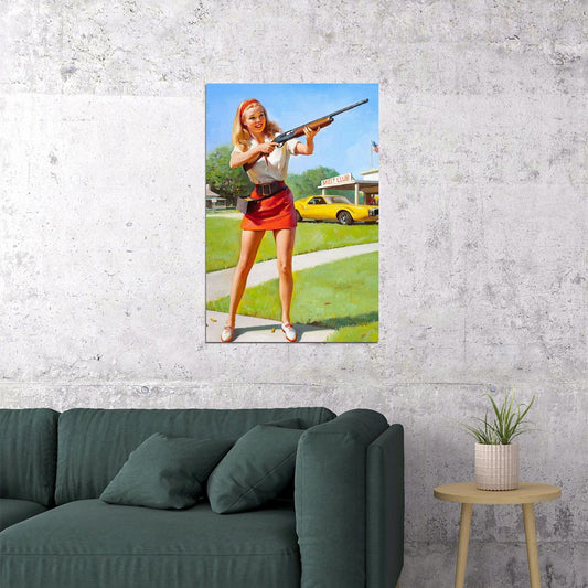 1970s Pinup Girl Skeet Club Shotgun Shooting Poster Wall Art Print Home Wall Decor - xonomax