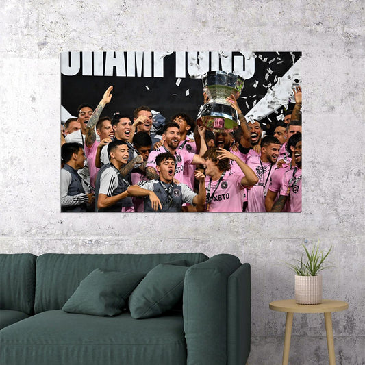 Miami Champions Soccer Final Football Lifting Trophy Messi Poster Wall Art Print Home Wall Decor - xonomax