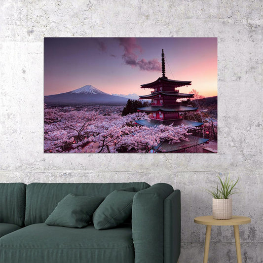 Cherry Blossoms Japanese Castle Mount Fuj Poster Wall Art Print Home Wall Decor - xonomax