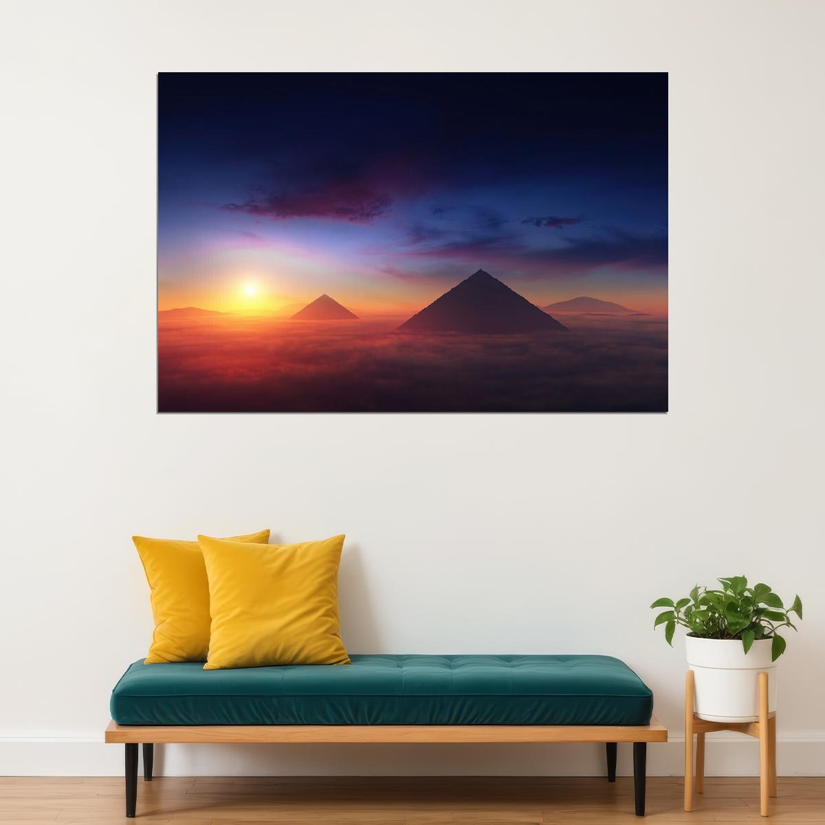Pyramid Sunset Scenery Travel Landscape Poster Wall Art Print Home Wall Decor - xonomax