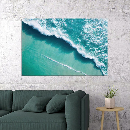 Beach Ocean Waves Seascape Top View Poster Wall Art Print Home Wall Decor - xonomax