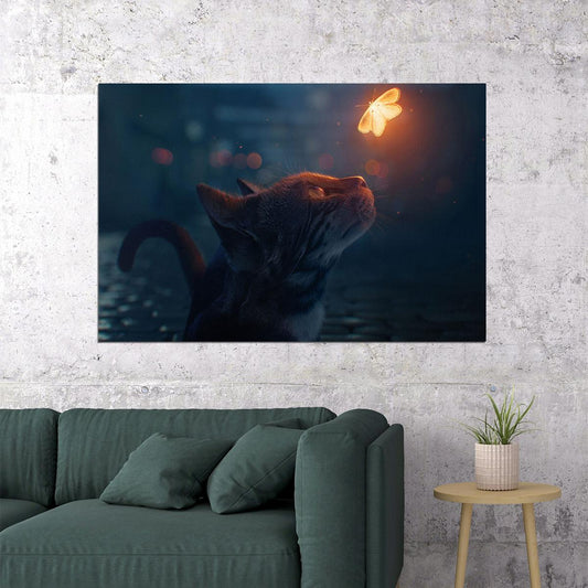 Cute Cat Luminous Butterfly Funny Animals Poster Wall Art Print Home Wall Decor - xonomax