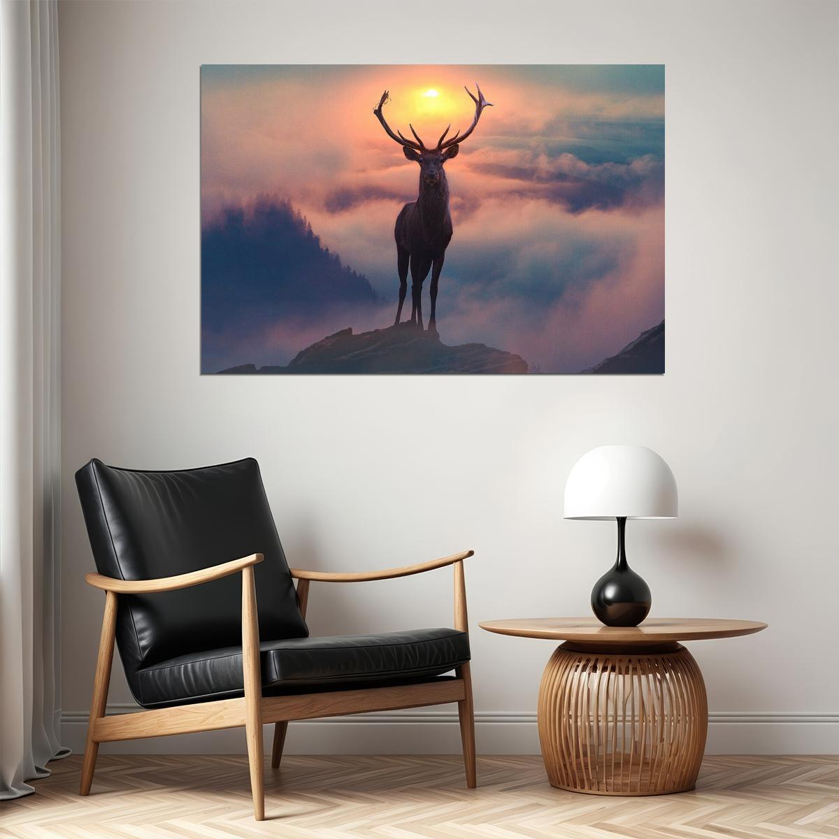Reindeer On The Mountain Wild Life Animals Poster Wall Art Print Home Wall Decor - xonomax