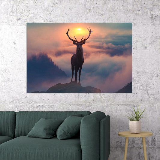 Reindeer On The Mountain Wild Life Animals Poster Wall Art Print Home Wall Decor - xonomax