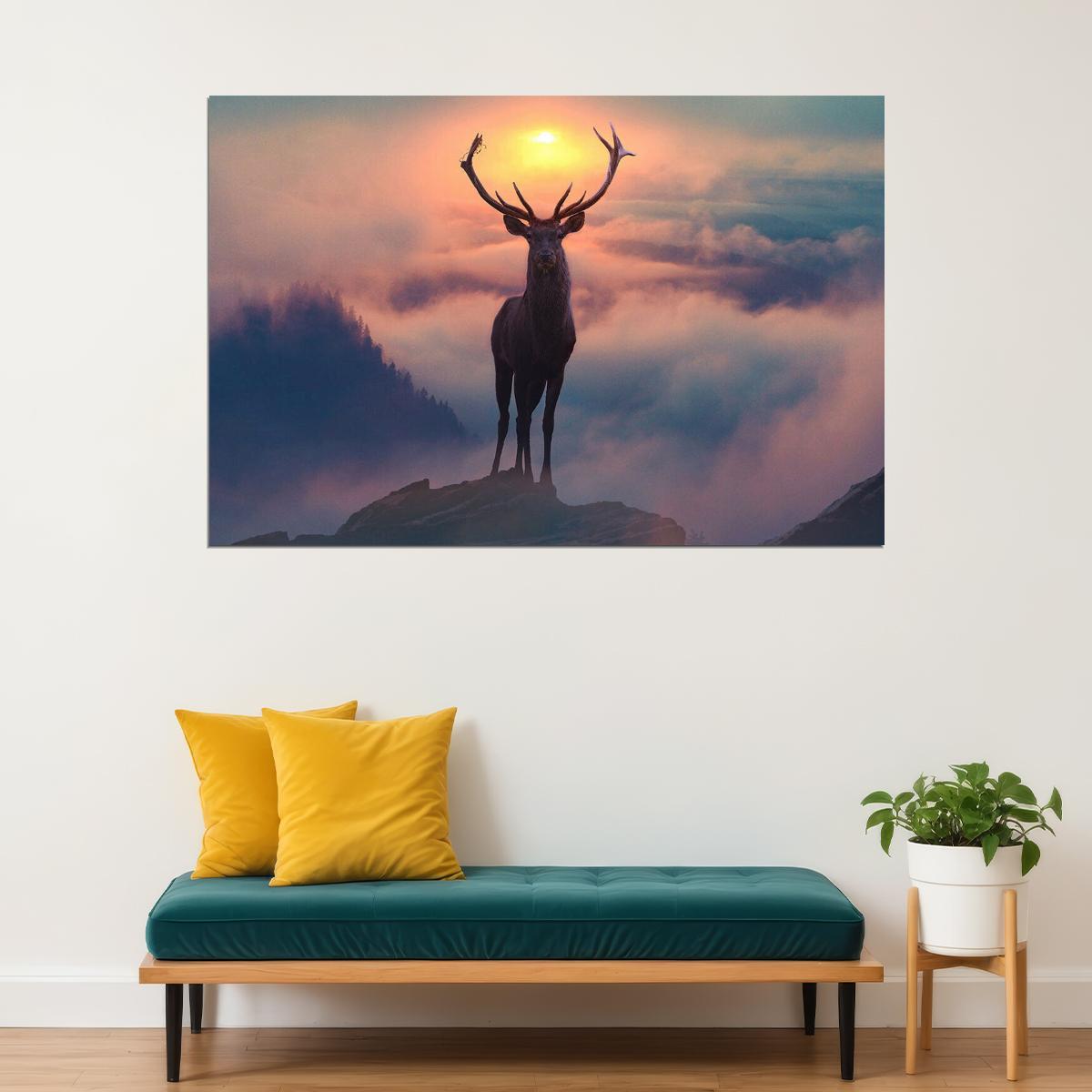 Reindeer On The Mountain Wild Life Animals Poster Wall Art Print Home Wall Decor - xonomax