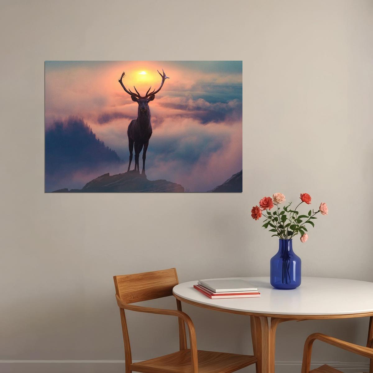Reindeer On The Mountain Wild Life Animals Poster Wall Art Print Home Wall Decor - xonomax