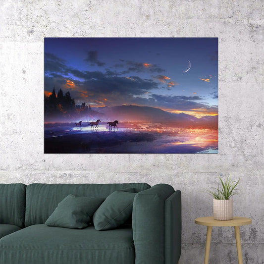 Sunset Horse Animals Sky Scape Poster Wall Art Print Home Wall Decor - xonomax