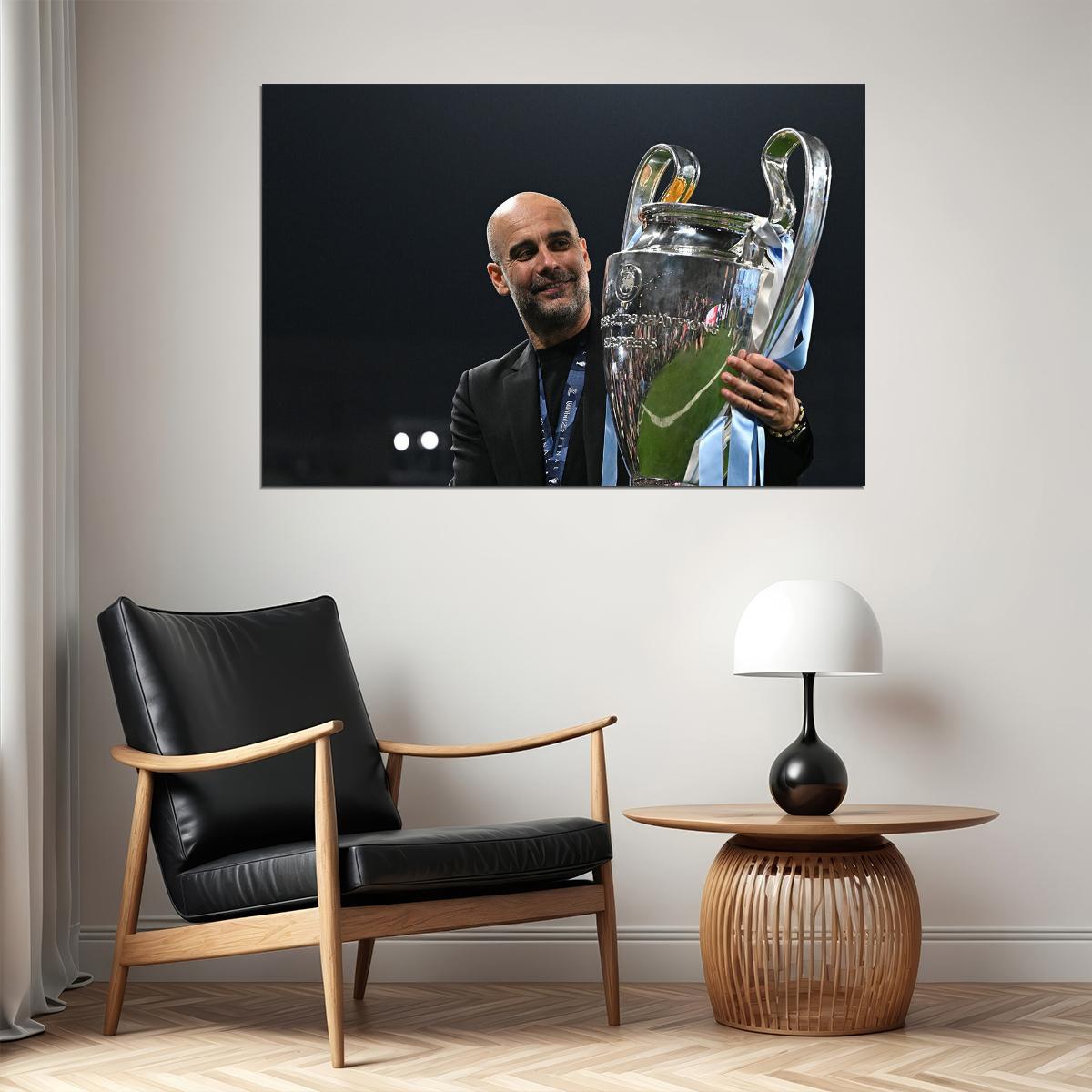 Pep Guardiola Manchester Champions League Winners Poster Wall Art Print Home Wall Decor - xonomax