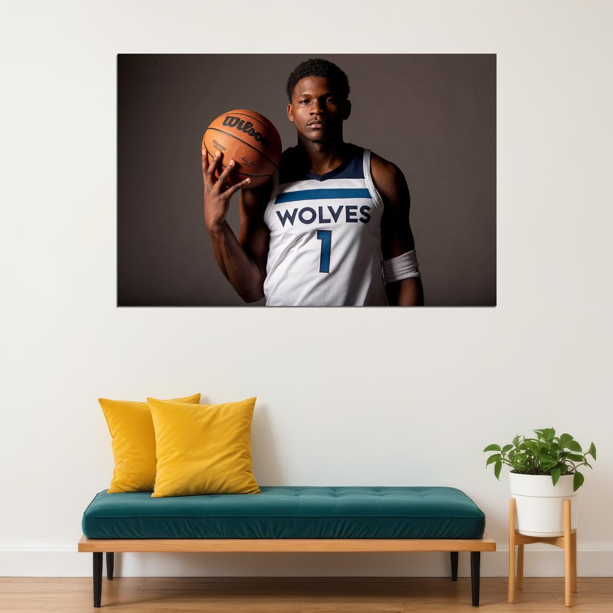Athlete Anthony Edwards Minnesota Posing Timber Wolves Team Poster Wall Art Print Home Wall Decor - xonomax