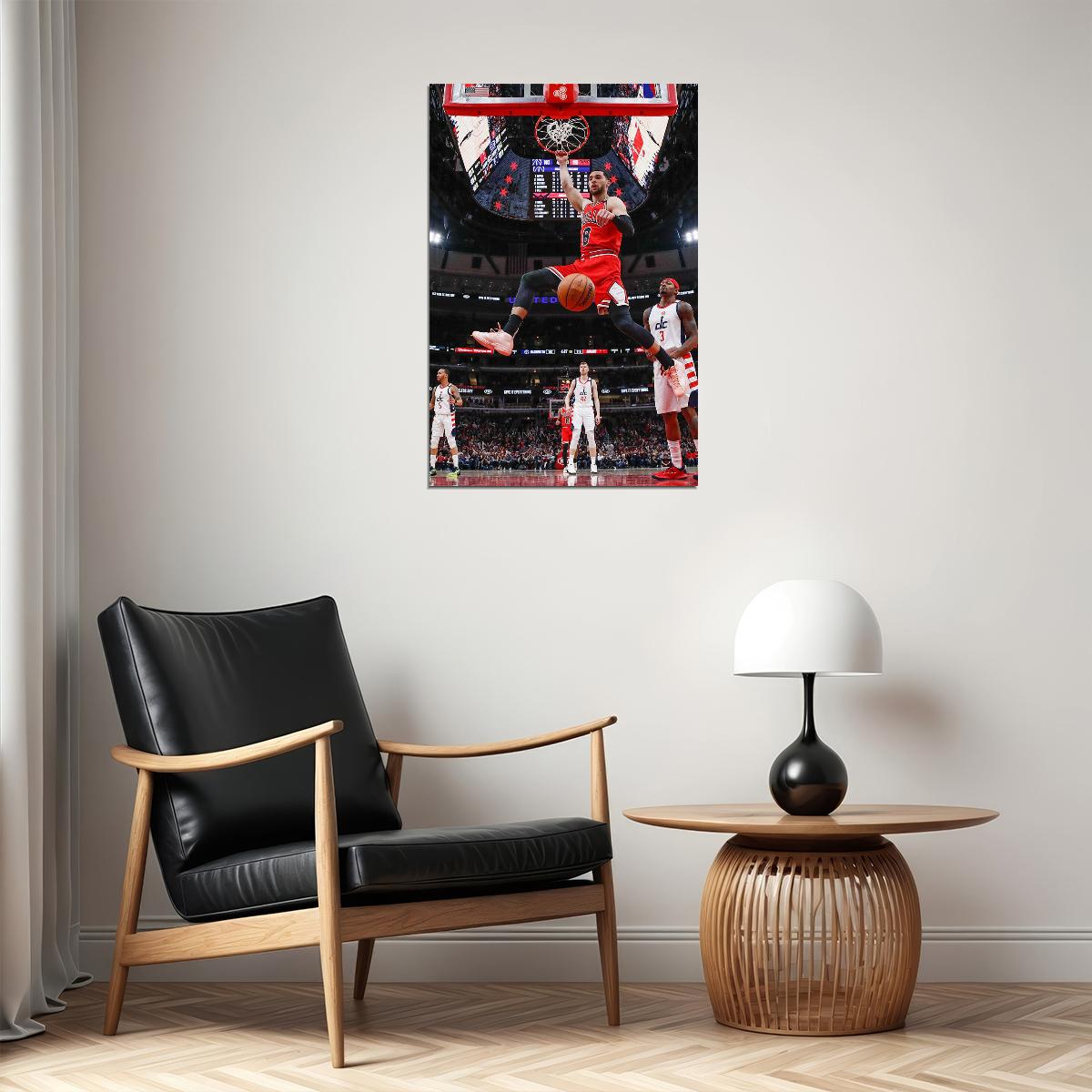 Chicago Bulls Team Athlete Zach Lavine In Match Sports Poster Wall Art Print Home Wall Decor - xonomax