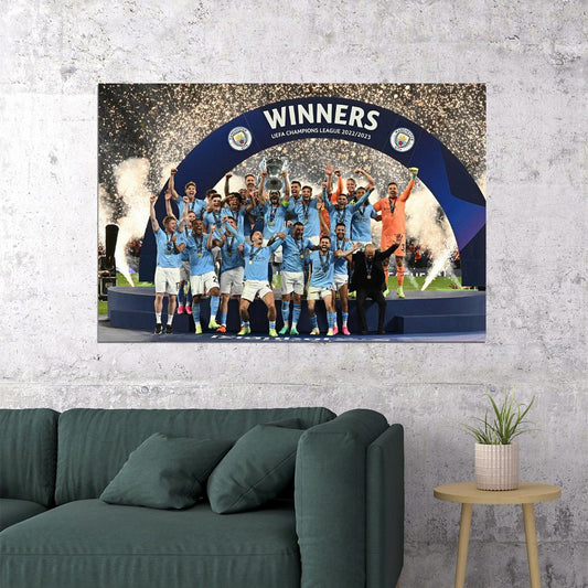 Manchester Football Team Champions League Winners Poster Wall Art Print Home Wall Decor - xonomax