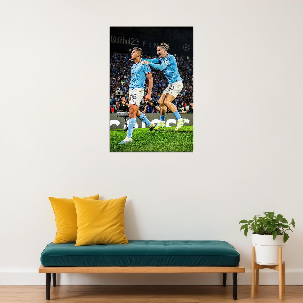 Rodri Manchester Champions League Footballer Winners Poster Wall Art Print Home Wall Decor