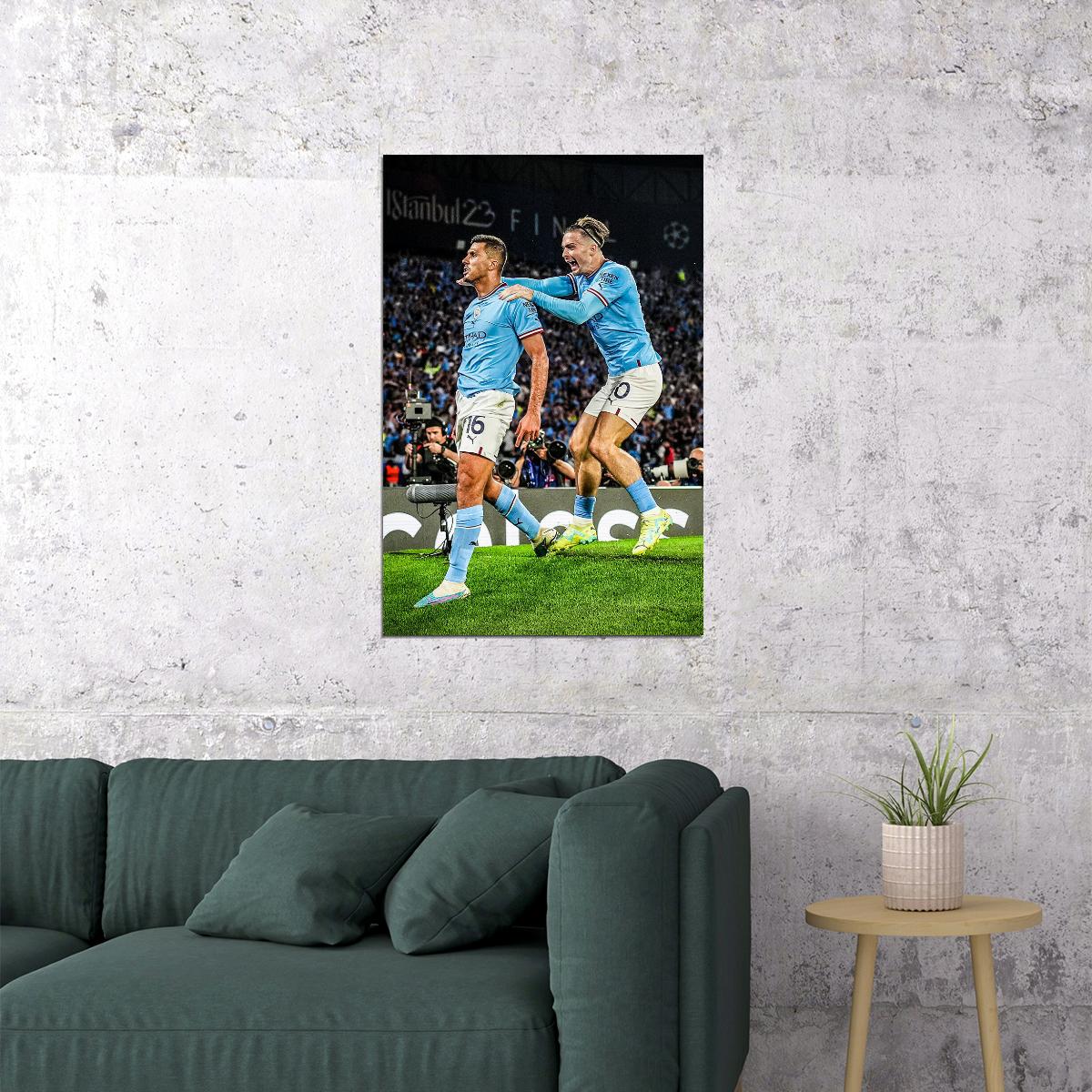 Rodri Manchester Champions League Footballer Winners Poster Wall Art Print Home Wall Decor