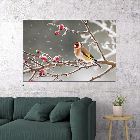 Bird Perched On Tree Branch Snow Landscape Poster Wall Art Print Home Wall Decor - xonomax