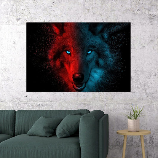Angry Wolf Animals Red Blue Picture Poster Wall Art Print Home Wall Decor - xonomax
