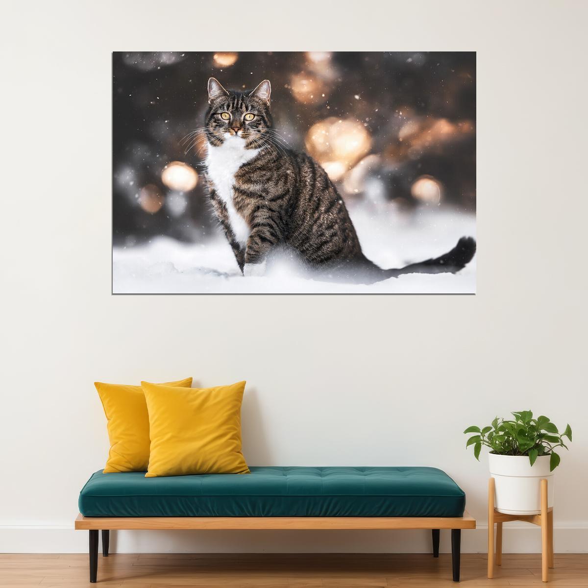 Cat In Snow Cute Animals Nature Life Poster Wall Art Print Home Wall Decor - xonomax