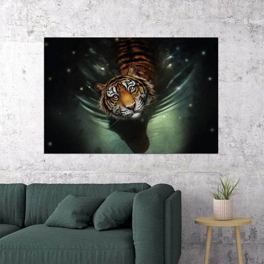Tiger In Water Oil Painting Wild Animal Africa Cat Poster Wall Art Print Home Wall Decor - xonomax