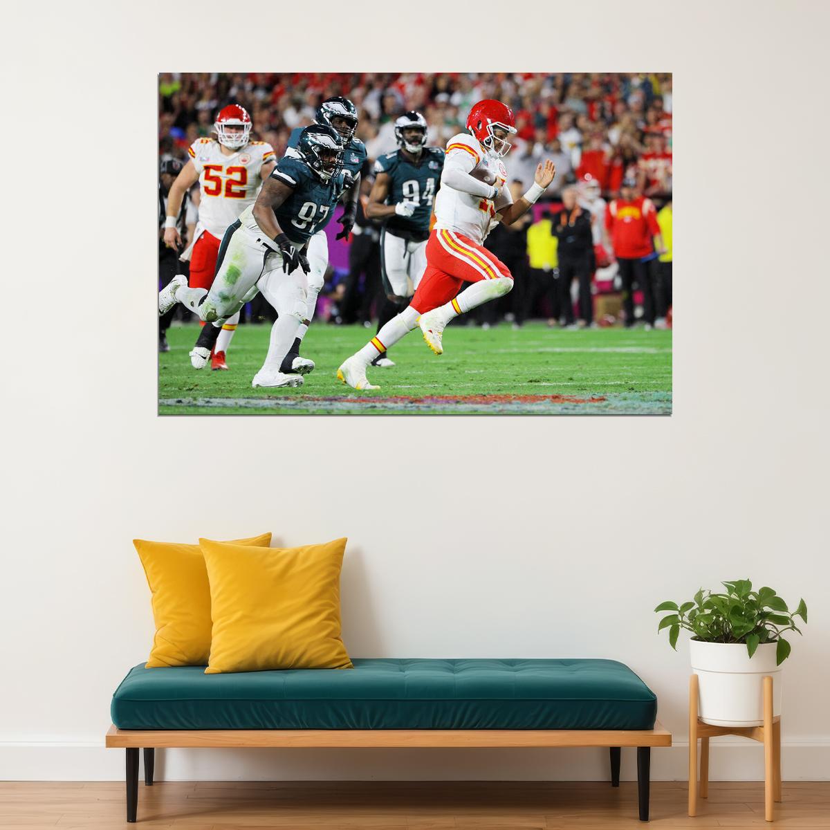 Patrick Mahomes At Defense Kansas City Chiefs Footballer Poster Wall Art Print Home Wall Decor