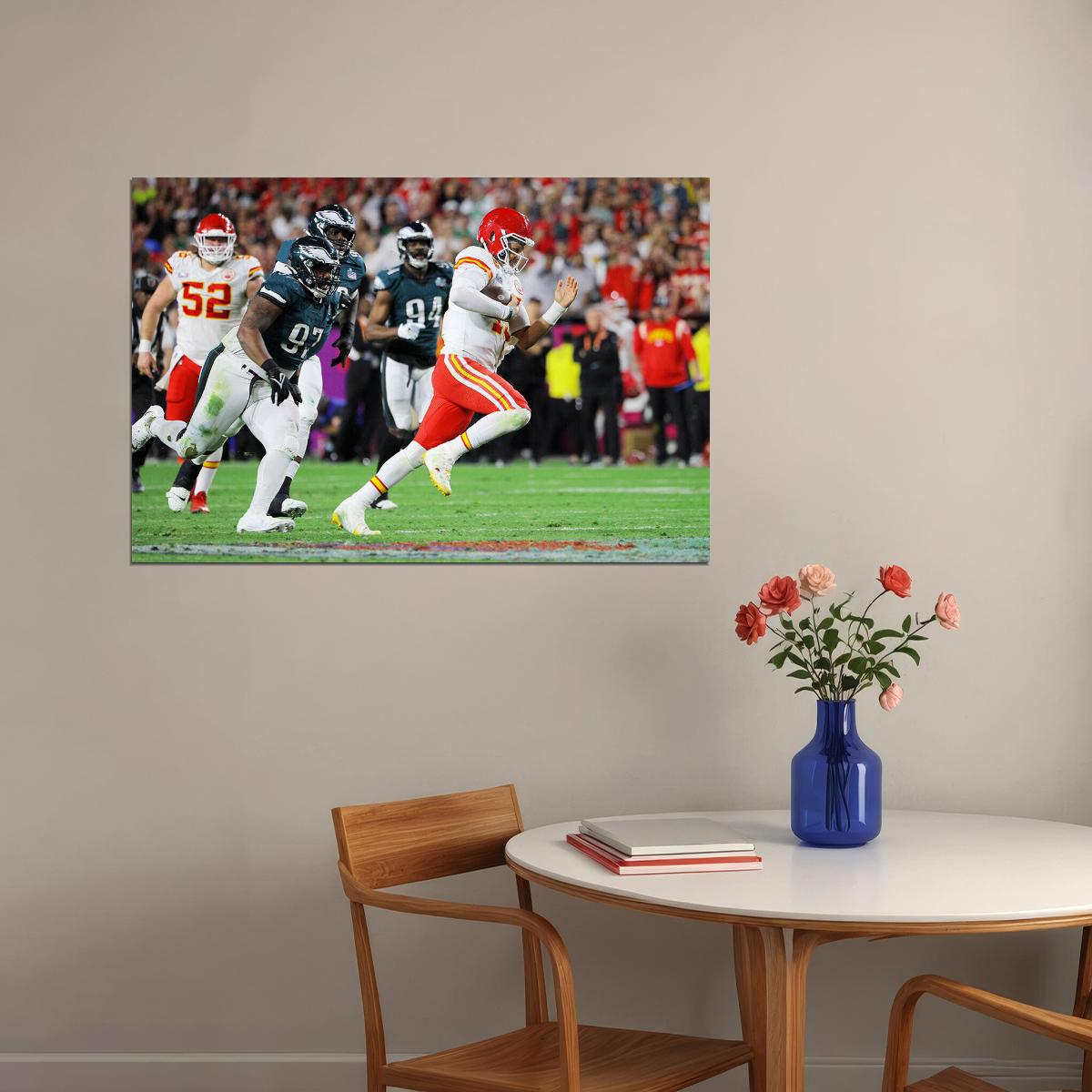 Patrick Mahomes At Defense Kansas City Chiefs Footballer Poster Wall Art Print Home Wall Decor