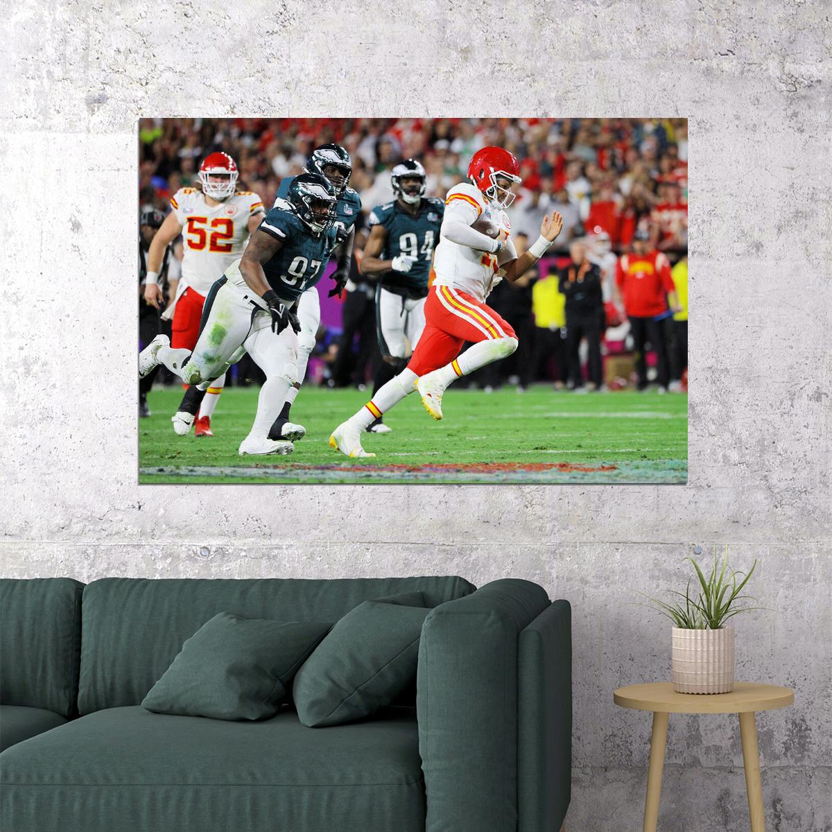 Patrick Mahomes At Defense Kansas City Chiefs Footballer Poster Wall Art Print Home Wall Decor