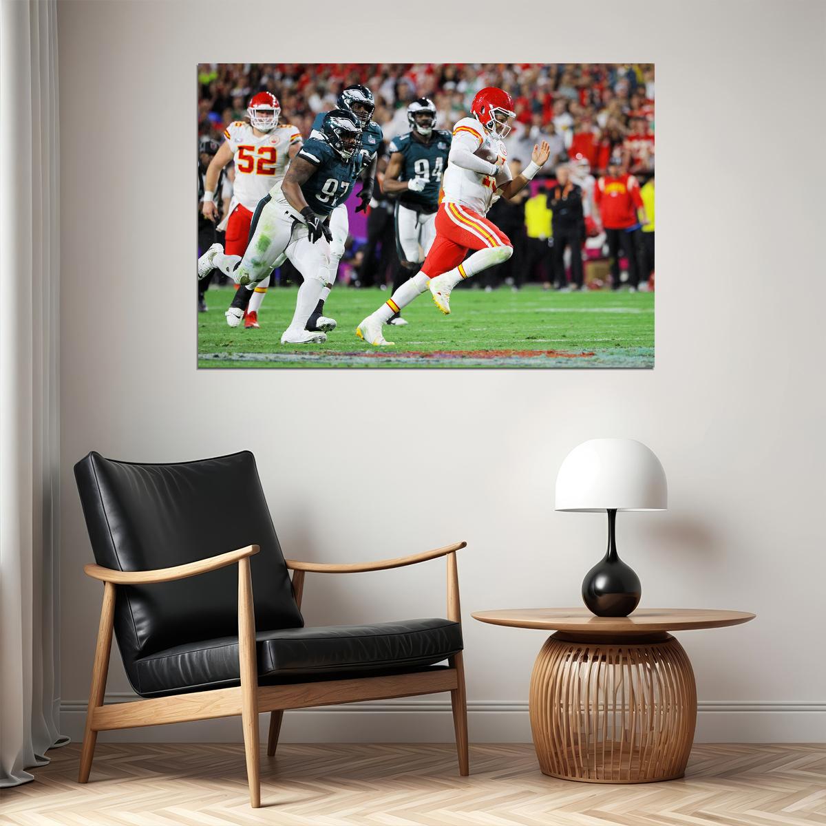 Patrick Mahomes At Defense Kansas City Chiefs Footballer Poster Wall Art Print Home Wall Decor