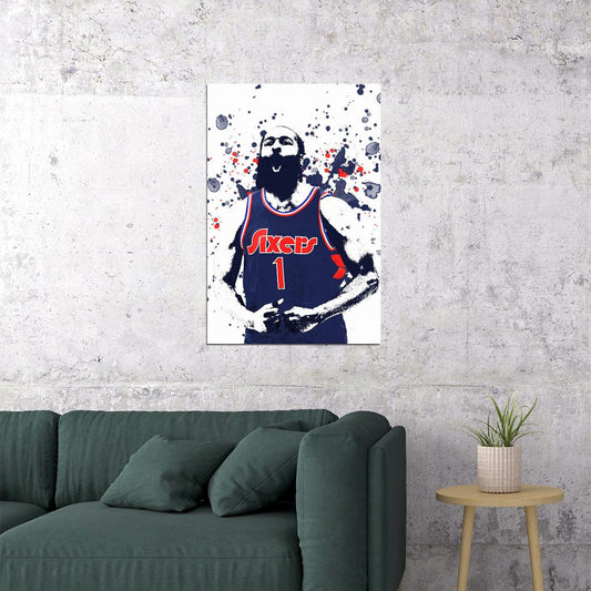 James Harden Philadelphia Basketball Team Sports Watercolor Poster Wall Art Print Home Wall Decor - xonomax