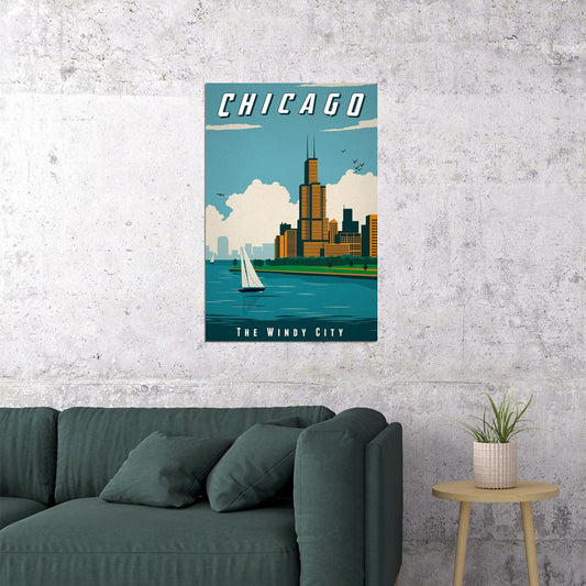 Chicago City Landscape Vintage Travel Poster Wall Art Print Home Wall Decor - xonomax