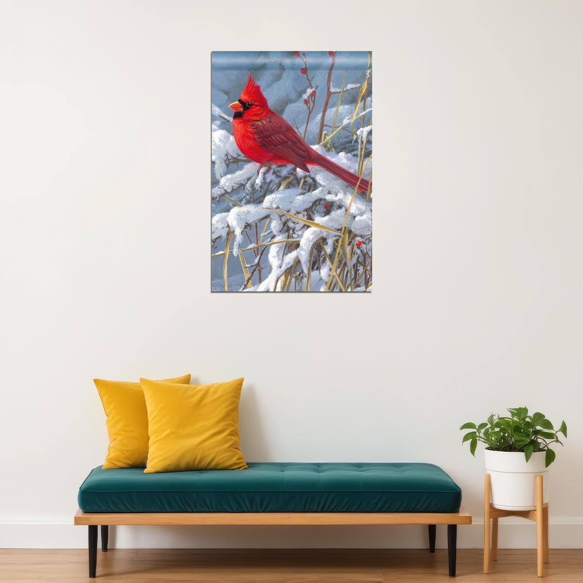 Red Cardinal Winter Bird Artist Rendition Poster Wall Art Print Home Wall Decor - xonomax