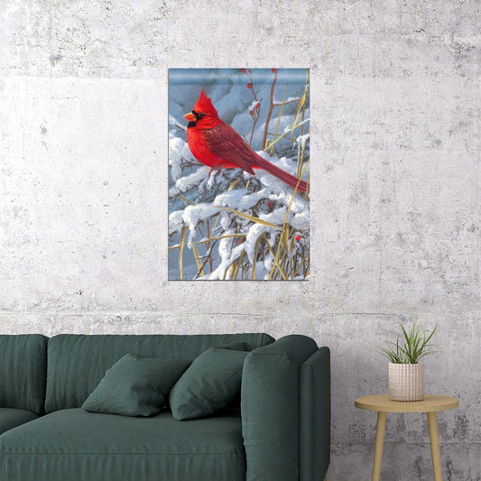 Red Cardinal Winter Bird Artist Rendition Poster Wall Art Print Home Wall Decor - xonomax