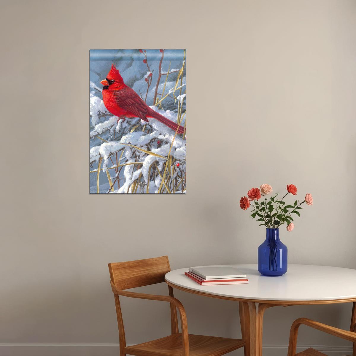Red Cardinal Winter Bird Artist Rendition Poster Wall Art Print Home Wall Decor - xonomax
