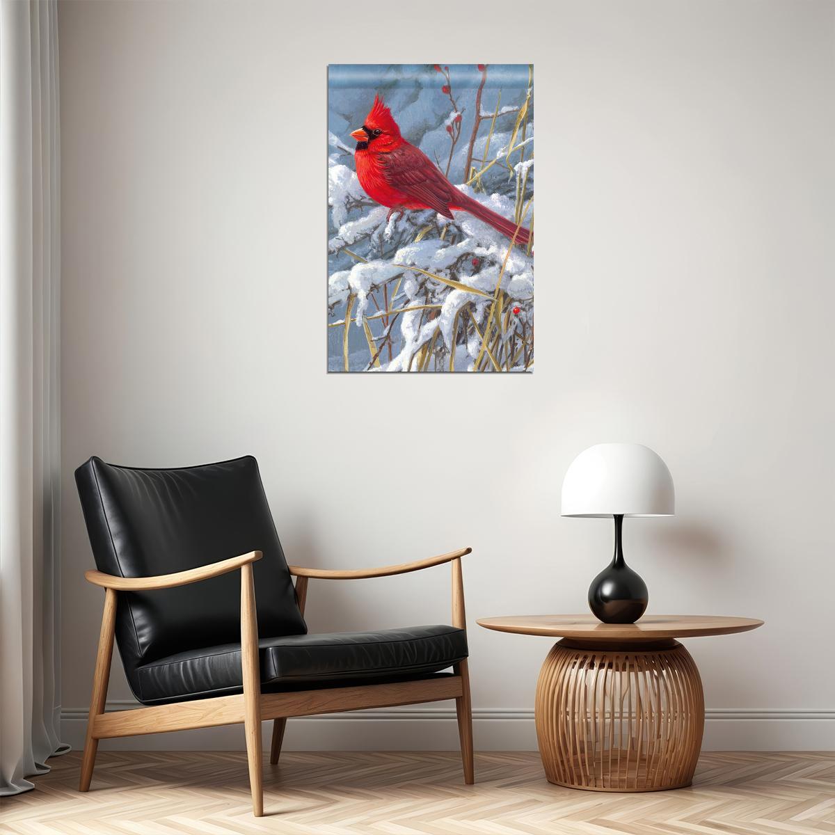 Red Cardinal Winter Bird Artist Rendition Poster Wall Art Print Home Wall Decor - xonomax