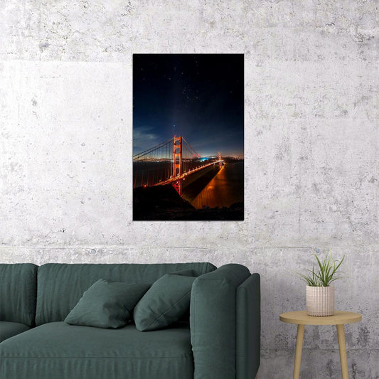 San Francisco Golden Gate Bridge At Night Landscape Poster Wall Art Print Home Wall Decor - xonomax
