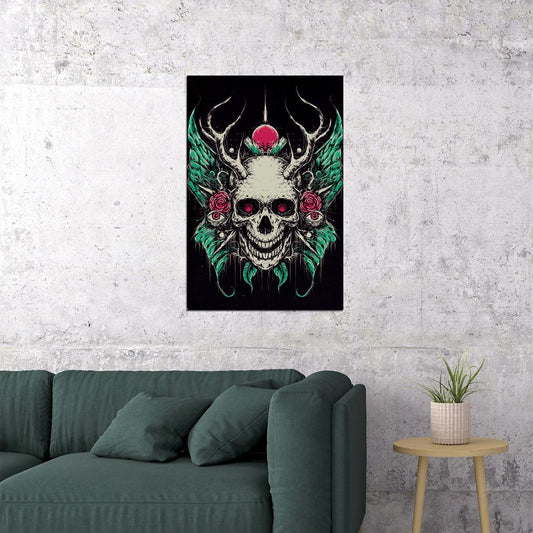 Skull Psychedelic Colorful Front View Poster Wall Art Print Home Wall Decor - xonomax