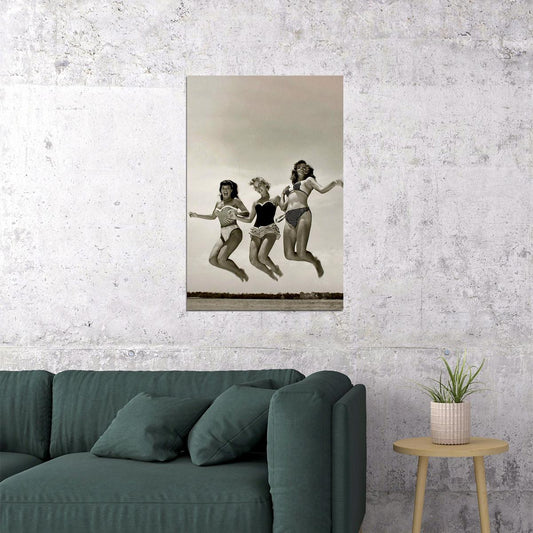 Girls Jumping Happy Exciting Vintage Poster Wall Art Print Home Wall Decor - xonomax