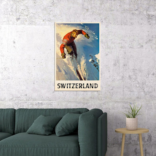 Switzerland Skiing Sport Travel Poster Wall Art Print Home Wall Decor - xonomax