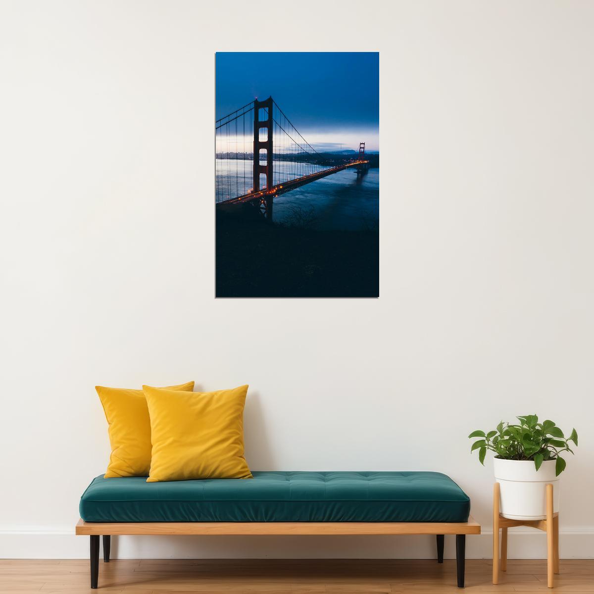 San Francisco Golden Gate Bridge At Night Landscape Poster Wall Art Print Home Wall Decor - xonomax