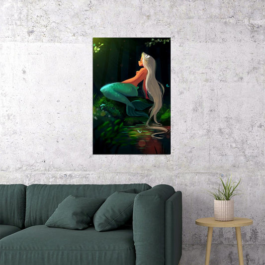 Mermaid In The Sea Eyes Closed Design Girl Poster Wall Art Print Home Wall Decor - xonomax