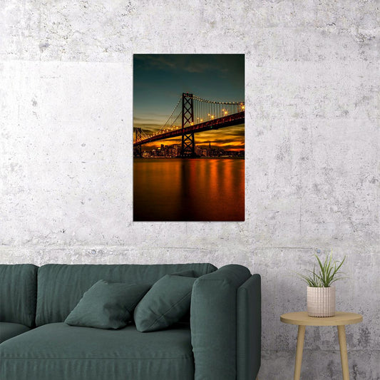 San Francisco Bay Bridge At Night Cityscape Poster Wall Art Print Home Wall Decor - xonomax