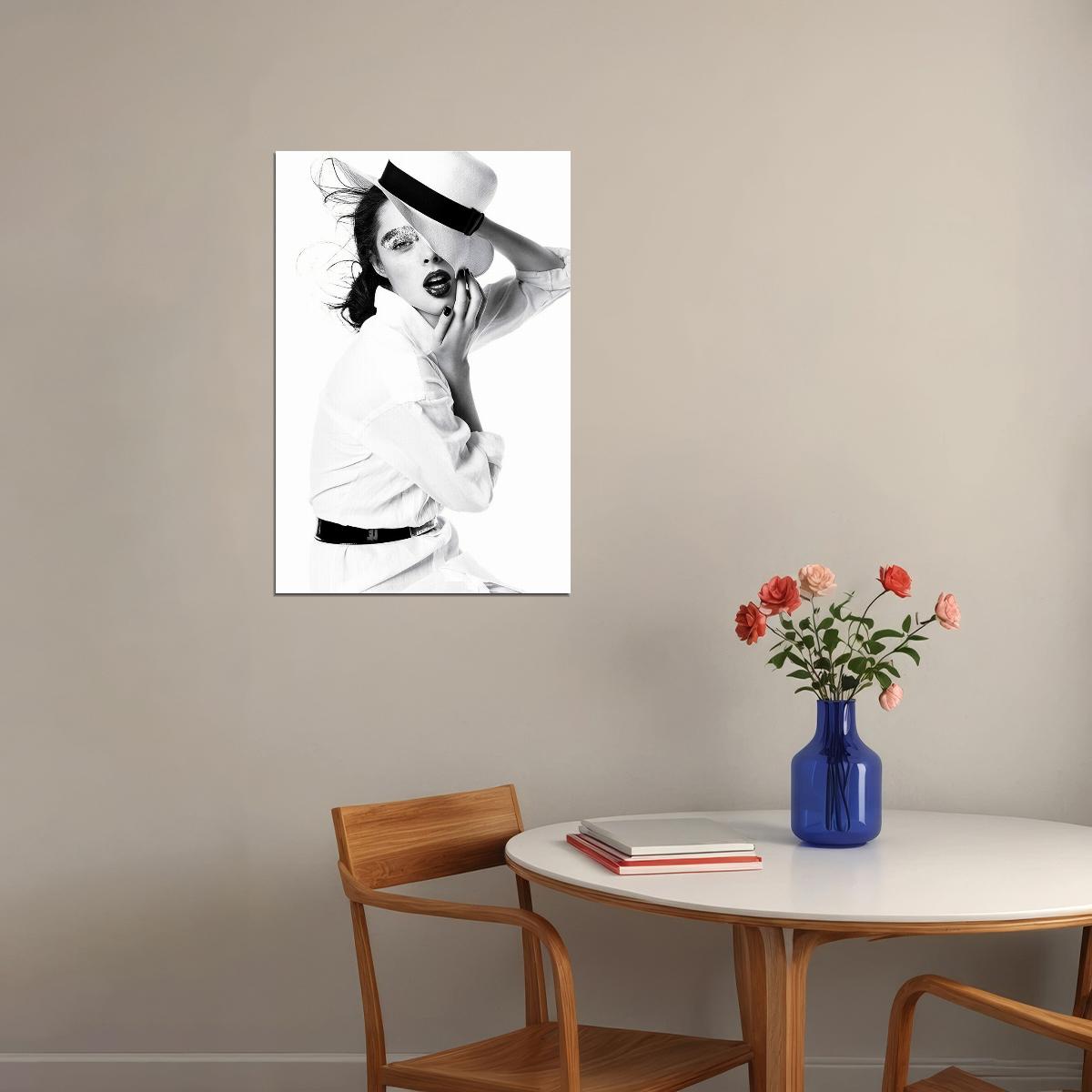 Woman In A White Hat Fashion Poster Wall Art Print Home Wall Decor - xonomax