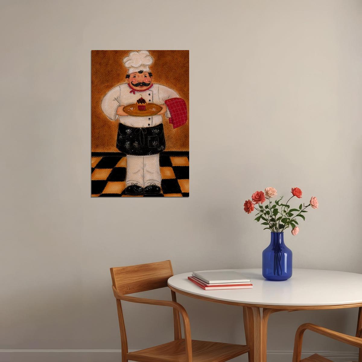 French Cook Kitchen Fat Chef Dancing Poster Wall Art Print Home Wall Decor - xonomax