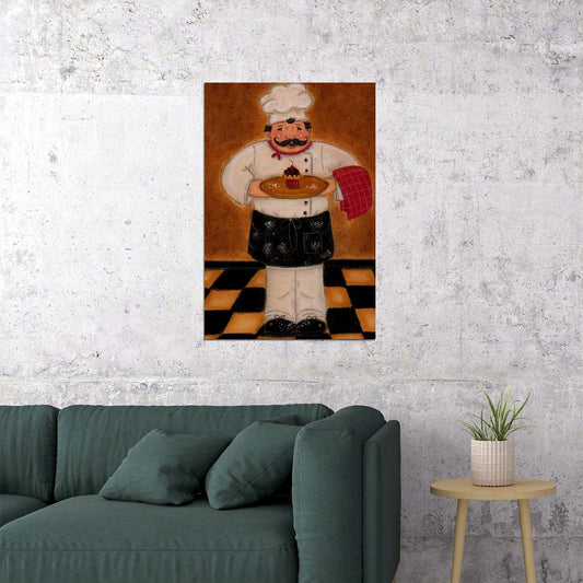 French Cook Kitchen Fat Chef Dancing Poster Wall Art Print Home Wall Decor - xonomax
