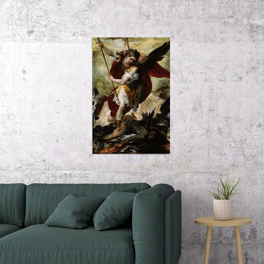 St Michael Psychedelic Illustration Slaying The Devil Poster Wall Art Print Home Wall Decor - xonomax